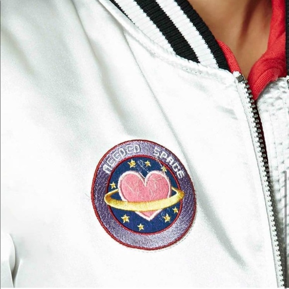 Forever 21 Satin Space Bomber Jacket with Patches - Picture 4 of 4